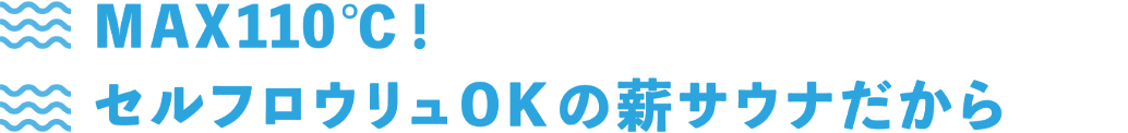 MAX110℃！セルフロウリュOKの薪サウナだから